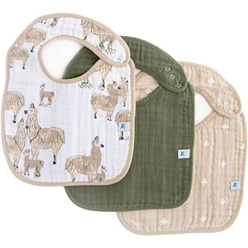 Little Unicorn Cotton Muslin Classic Bib 3 Pack– 100% Cotton – Machine Washable - Softer with Every Wash – Playful Designs - 3 Lightweight, Breathable Layers – for Boys and Girls (Llama Llama Set)