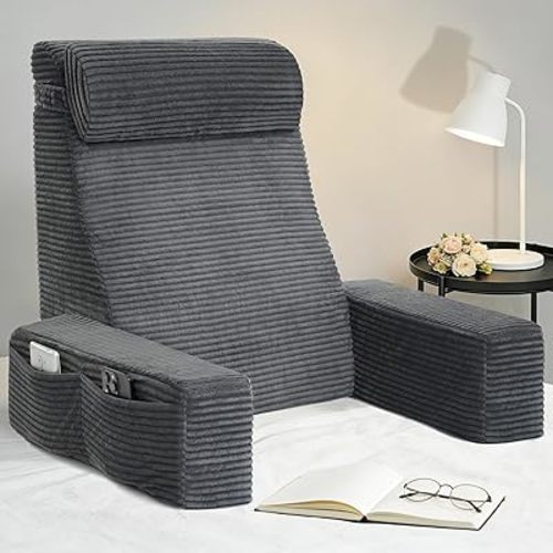 Seniny Reading Pillow for Bed Adult - 22" Back Support Pillow for Sitting Up Rest, Husband Bed Chair and Backrest Pillow with Arms, Lounge Sit Up Pillows for Dorm, Corner, Couch, Study, Watching TV