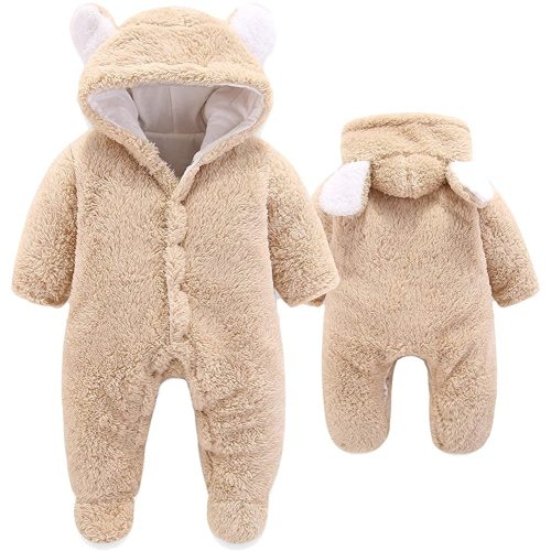 VNVNE Newborn Baby Cartoon Bear Snowsuit Warm Fleece Hooded Romper Jumpsuit