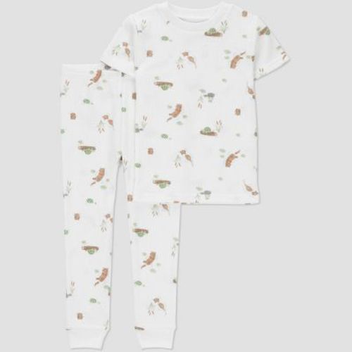 Carter's Just One You®️ Toddler Boys' 2pc Otters Snug Fit Pajama Set - Brown/Ivory 18M: Forest Animals Pattern, Cotton-Polyester Blend