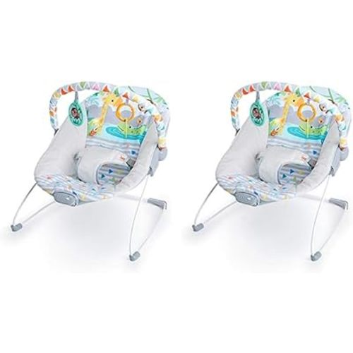 Bright Starts Safari Fun 3-Point Harness Vibrating Baby Bouncer with Toy bar (Pack of 2)
