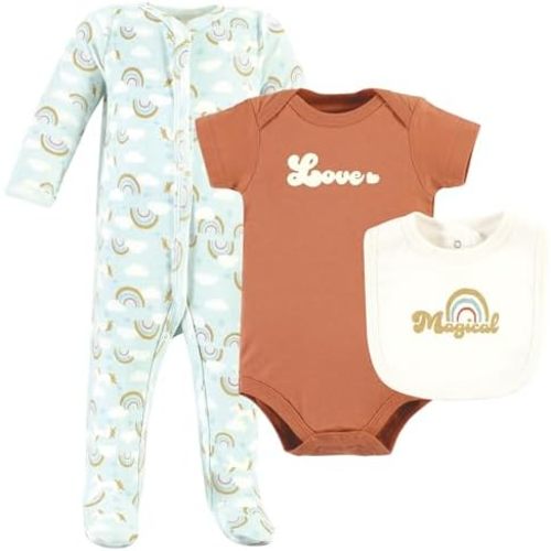 Hudson Baby baby-boys Av2024-hudson Baby Unisex Baby Cotton Sleep and Play Bodysuit and Bandana Bib Set-607dbe08