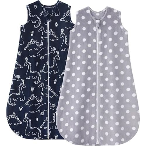 Yoofoss Fleece Baby Sleep Sack 6-12 Months, 2 Pack 1.5 Tog Baby Wearable Blanket with 2-Way Zipper, Toddler Sleeping Sack, Soft Warm Lightweight(Medium)