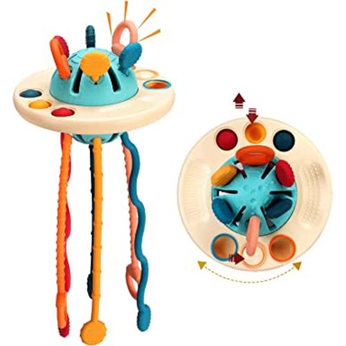 Baby Toys 6-12-18 Months, Sensory Montessori Toys for Babies 6 7 8 9 10 12 Months Busy Car Ride Travel Toys for Toddlers 1-3 Soft Silicone Pull String First Birthday Gifts for 1-3 Year Old Girl Boy