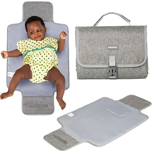 BabbleRoo Baby Changing Pad - Comfortable Portable Changing Pad, Compact, Fits in Any Diaper Bag - Lightweight and Soft with Cute Designs, Convenient Pockets, Extra Head Support – Light Gray