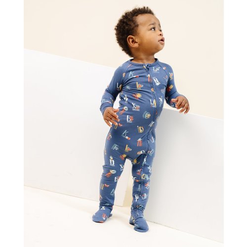 Ultimate Zip Footie in Good Vibes ABC Navy