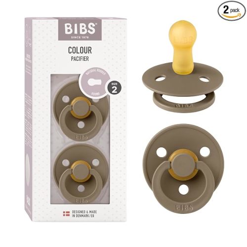 BIBS Pacifiers Colour Collection | Natural Rubber Baby Pacifier | Set of 2 BPA-Free Soothers | Made in Denmark | 6+ Months (Pack of 2) | Dark Oak