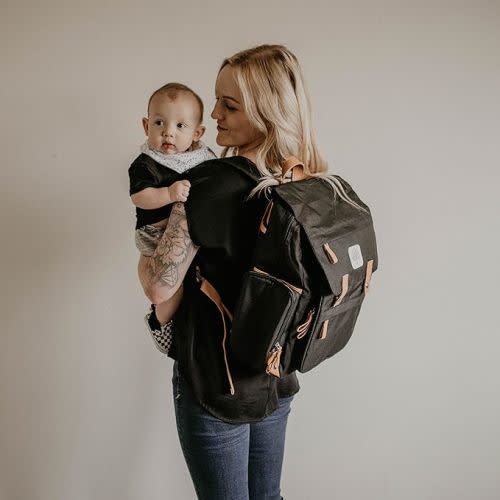 Parker Baby Diaper Backpack - Large Diaper Bag with Insulated Pockets, Stroller Straps and Changing Pad -"Birch Bag" - Black