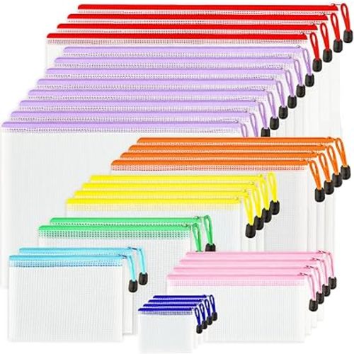 32pcs Mesh Zipper Pouch Bags, 8 Sizes Zipper Pouch, Mesh Bags With Zipper, Plastic Zipper Pouches, 8 Colors Zipper Pouches for Organizing, Board Game Storage, Travel, School Office Organize