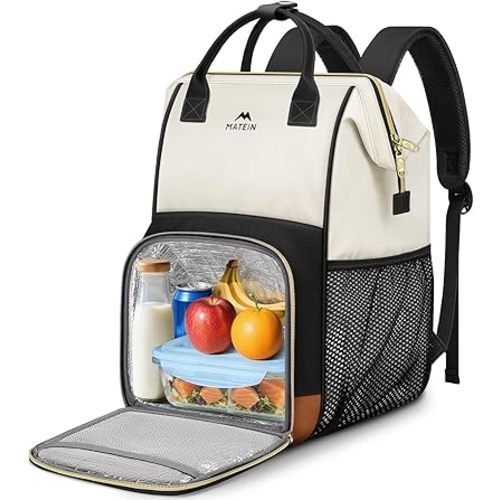MATEIN Insulated Lunch Backpack for Women, 15.6 Inch Work Laptop Backpack with Lunch Compartment, Water-Resistant College Computer Backpacks Meal Prep Lunch Bag Gifts for Nurse Teacher Office Picnic