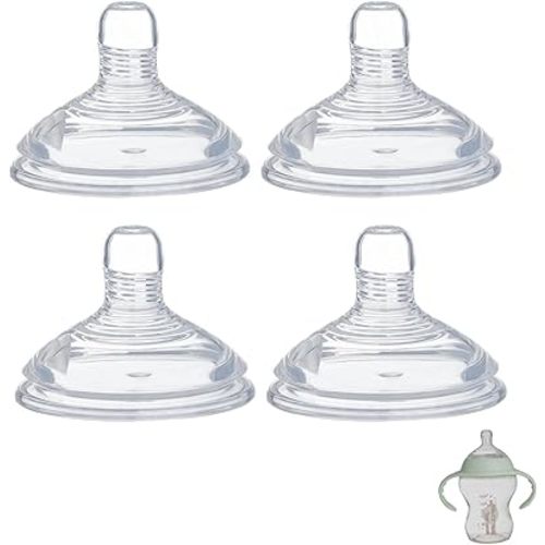 4 Pack Bottle Nipples Compatible with Natural Bottle, Replacement Soft Silicone Nipples, Breast-Like with Anti-Colic Valve (S, Slow Flow)