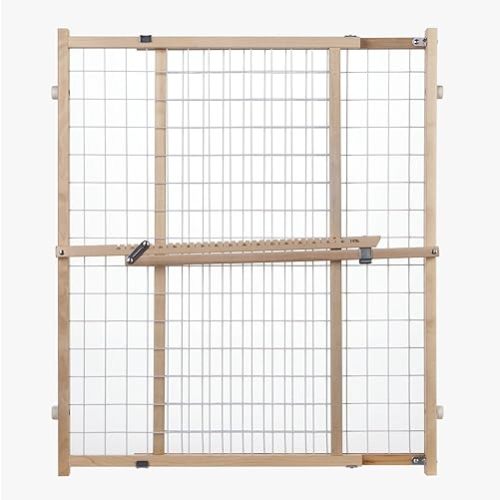 Toddleroo by North States Extra Wide Wire Mesh Wooden Baby Gate: 29.5"-50" Wide. Pressure Mounted Baby Gate for Doorway. (31" Tall, Sustainable Hardwood)