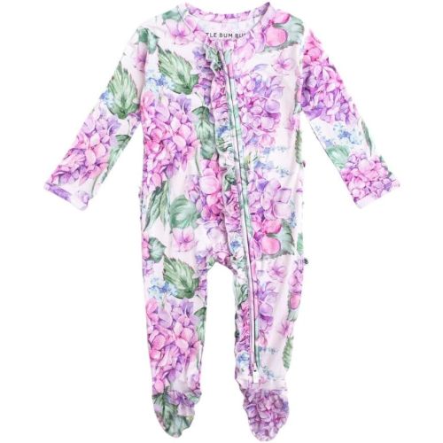 Bums & Roses Bamboo Baby Footies | Made with Soft Spandex and Bamboo Viscose | Two-way Zipper for Easy Change | 0-24M - 0-3M - You Had Me at Hydrangea