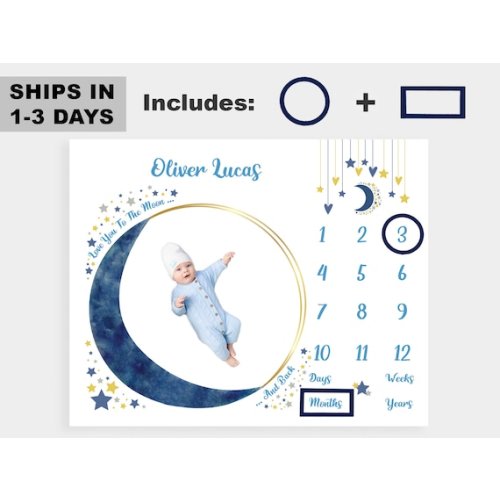 50x40 Baby Milestone Blanket Boy Moon and Stars Design With - Etsy