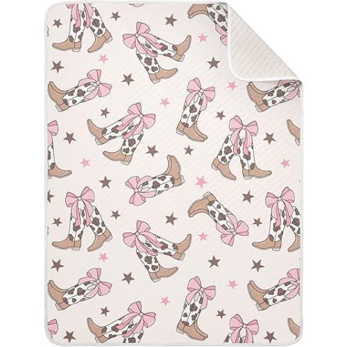 Bows Cowgirl Boots Western Baby Blankets Soft Warm Crib Stroller Blanket for Toddler Newborn Girls Boys 30x40in
