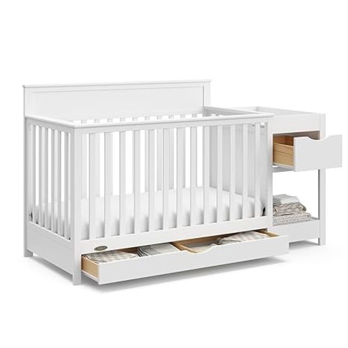 Graco Shiloh 5-in-1 Convertible Crib & Changer with Drawer – GREENGUARD Gold Certified Baby Crib Crafted from Wood, Converts to Toddler Bed, Daybed, and Full-Size Bed (White)