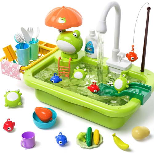LieGorJi Play Sink with Running Water, Kitchen Kids Sink Toys with Fishing Game, Dishwasher Play Set for Floating Pool Water Play, Birthday Gifts for 1 2 3 4 5 6 7 8 Year Old