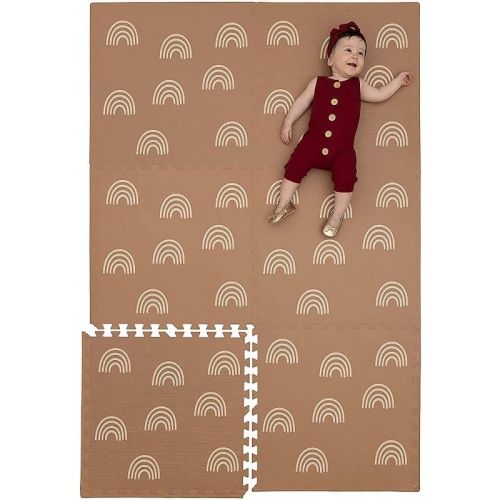 Childlike Behavior 72" X 48" Baby Crawling Play Mat With Interlocking Floor Tiles, X-large- Grey