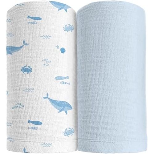 SUNSHINE & SNUGGLES Soft 100% Cotton Swaddles for Newborns, 2- Pack - Large, Breathable Baby Blanket - Versatile, Durable Muslin Swaddle Blankets - Perfect for Moms