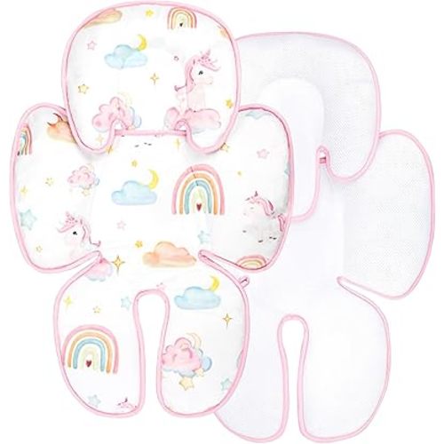 Summer Infant Car Seat Insert, 2 in 1 Baby Car Seat Head Body Support for Newborn Upgrade Mesh Baby Car Seat Insert Stroller Cushion for Boys Girls, Extra Soft and Breathable, Unicorn