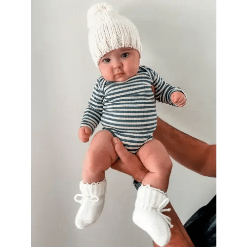 Steel Blue Stripe / Organic Ribbed Long Sleeve Bodysuit – SpearmintLOVE