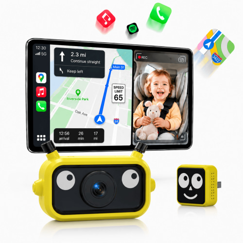 LAMTTO RC38 Baby Monitor Camera for Cars with Wireless CarPlay Adapter