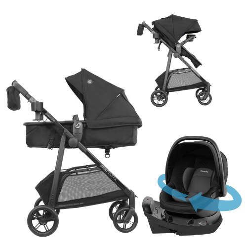 Evenflo Omni Ultra Travel System with Revolve180 LiteMax NXT Rotating Rear-Facing Lightweight Preemie and Infant Car Seat 3-30 lbs. (Caviar Black)