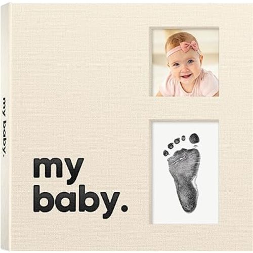 First 5 Year Baby Memory Book for Baby Girl, Boy - Minimalist, Gender Neutral Baby Book Keepsake, Timeless Baby Journal, Inkless Ink Pad Baby Scrapbook, Baby Milestone Book, Birth Record Book (Jet)