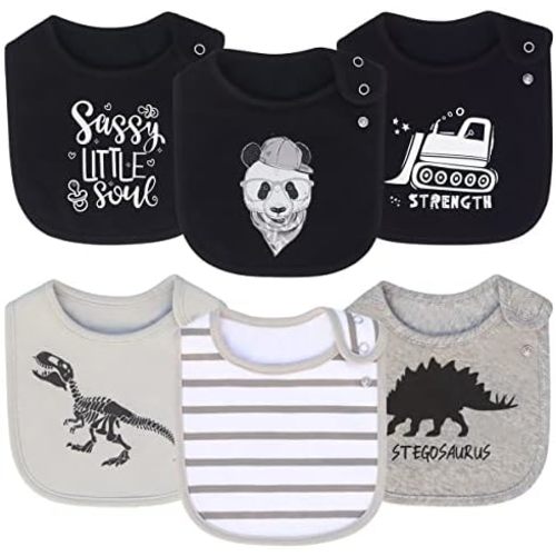 Maiwa 6 Pack Waterproof Cotton Baby Bibs for Girls Boys for Drooling Eating with Snaps