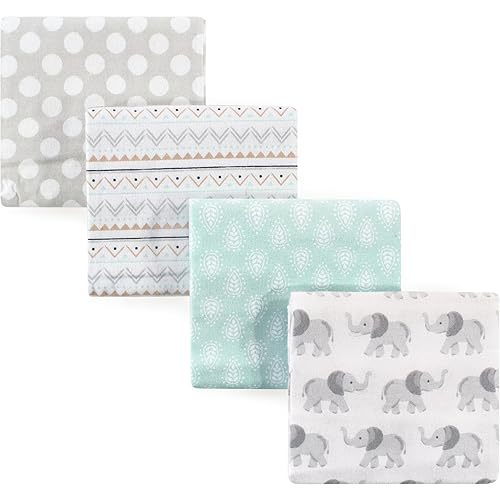 Hudson Baby Unisex Baby Cotton Flannel Receiving Blankets, Gray Elephant, One Size