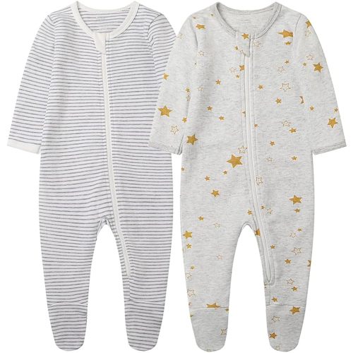 O2 BABY Baby Boys Girls Organic Cotton Zip-Front Sleeper Pajamas, Footed Sleep 'n Play