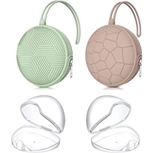 Smlpuame 4 Pack Pacifier Holder Case Set,2 Silicone Portable Pacifier Cover Pouch Bag for Diaper Bags Baby Carriage with 2 Transparent Pacifier Storage Container Box,Easy to Clean(Mint& Blush)