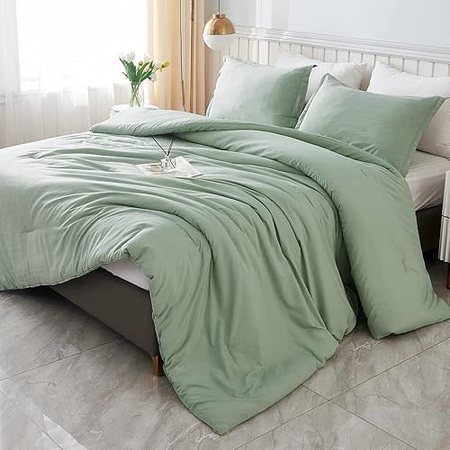 Litanika Twin/Twin XL Comforter Set Sage Green, 2 Pieces Comforter Sets Soft Down Alternative Comforter All Season Quilt Blanket (66x90In Comforter & 1 Pillowcase)