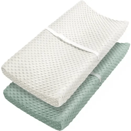 Changing Pad Cover, Ultra Soft Minky Dots Plush Changing Table Covers for Baby Girls and Boys, 2 Pack (Roman Green & Lily White)