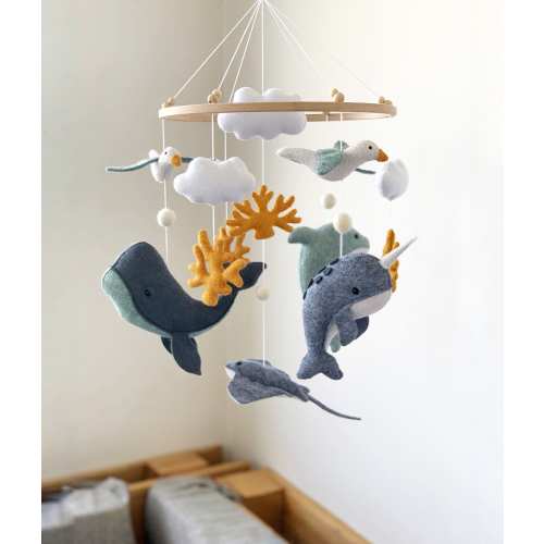 Whale Baby Mobile, Narwhal nursery decor, Nautical Nursery Mobile, Baby Shower Gift, Dolphin, Sea, Ocean