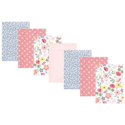 Hudson Baby Infant Girl Cotton Flannel Burp Cloths, Modern Botanical 7 Pack, One Size