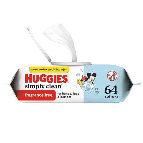 Huggies Simply Clean Unscented Baby Diaper Wipes, 1 Flip-Top Pack (64 Wipes Total), Packaging May Vary