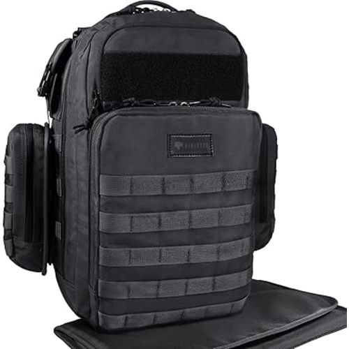 Dad Diaper Bag, Mens Diaper Bag Backpack with Diaper Changing Mat, Military Diaper Backpack with Molle Webbing, Waterproof Pouch, Baby Wipes pocket, Insulated Bottle Pockets- Tropical Black