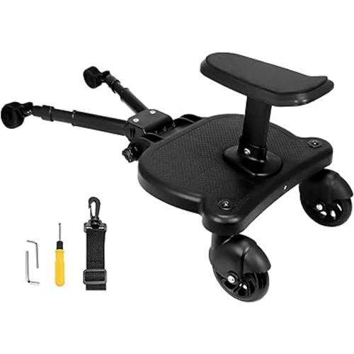 Universal Stroller Board Buggy Board with Detachable Seat, Stroller Glider Board Suitable for Most Brands of Strollers, Stroller Standing Board, Holds Children Up to 55lbs (Black)