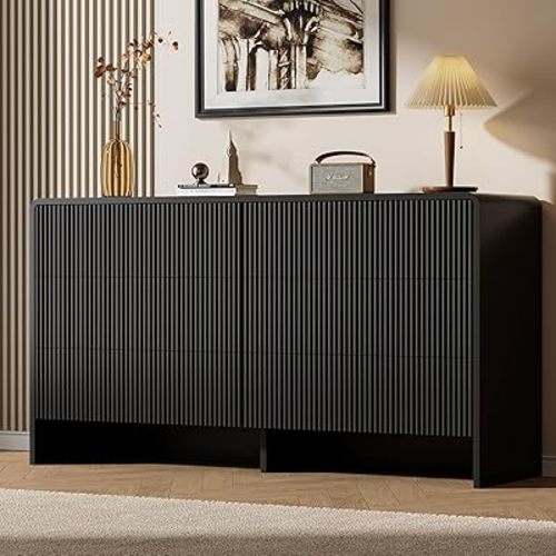 Furniway Black 6 Drawer Dresser for Bedroom, 55.1" Wide Chest of Drawers