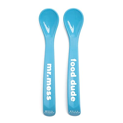 Bella Tunno Wonder Spoons - Soft Baby Spoon Set Safe for Baby Teething & Toddler Spoons, Food-Grade BPA Free Silicone Self Feeding Spoon 2pk, Mr Mess Food Dude