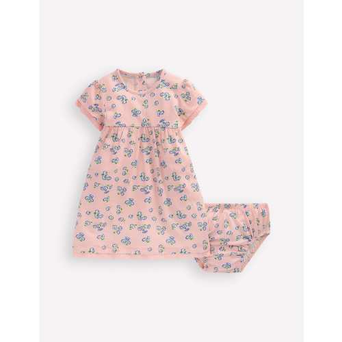 Broderie Trim Jersey Dress-Pink Ditsy Floral