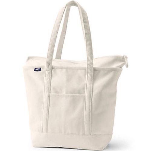 Lands' End Canvas Tote Bag | Large |Natural/Natural 5 Pocket | Zip Top
