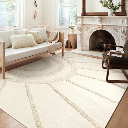 OJIA Boho Living Room Rug 5'x8', Large Washable Rugs Soft Tufted Bedroom Rug Nursery Rug, Cotton Woven Beige Area Rugs Floor Carpet for Dorm/Kids Room/Dining Room/Office