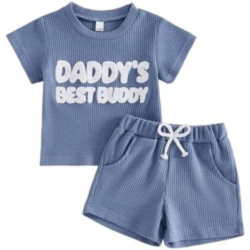 Summer Toddler Baby Boy Clothes Little Man Short Sleeve T Shirt Shorts Set 6 12 18 24 Months Infant Waffle Outfit