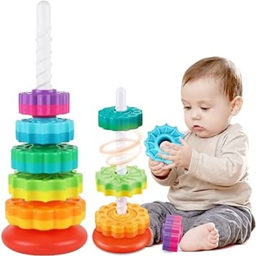 Baby Spinning Stacking Toys for Toddlers 1-3, Spinner Ring Stacker, Montessori Toys for Babies 6-12-18 Months, Autism Sensory Toy, 1 2 3 Year Old Girl or Boy Christmas Birthday Gifts