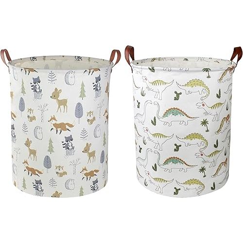 2 Pack Laundry Basket,Canvas Baby Clothes Hamper,Kids Toys Storage Basket Gift Basket with Handles,Baby Nursery,Room Decor,Bedroom,Bathroom,Playroom