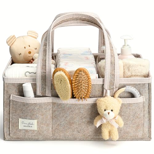 PeraBella XL Diaper Caddy Organizer With Handle, Baby Shower Gifts Basket Bag, Registry Search Must Haves Items, Newborn Girl Boy Nursery Storage Organizer, Baby Bag Essentials, Car Diaper Caddy Cart