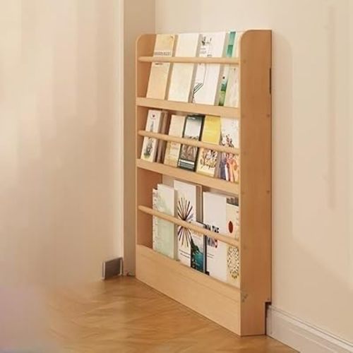 LITFAD Modern Vertical Bookcase with Shelves Solid Wood Home Bookshelf Living Room Storage Shelves Natural - 24" L x 4" W x 35" H