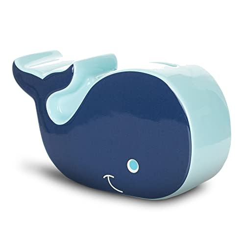 DEMDACO Smiling Whale Navy Blue Earthenware Children's Coin Money Bank